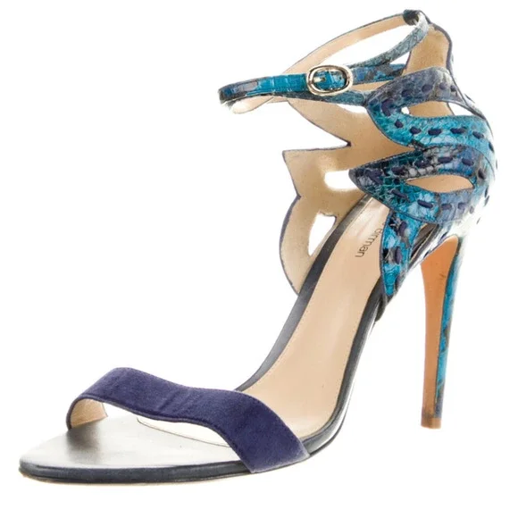 Alexandre Birman Python Ankle-Cutout Sandal Stiletto Heels Size: 9.5 Blue